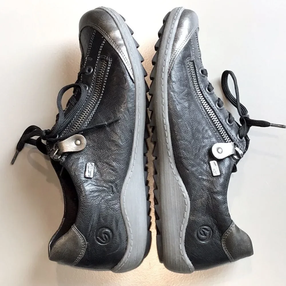 Remonte by Rieker Black Metallic Sheen Leather Zip Side Casual Lace Up Sneakers - Picture 10 of 16